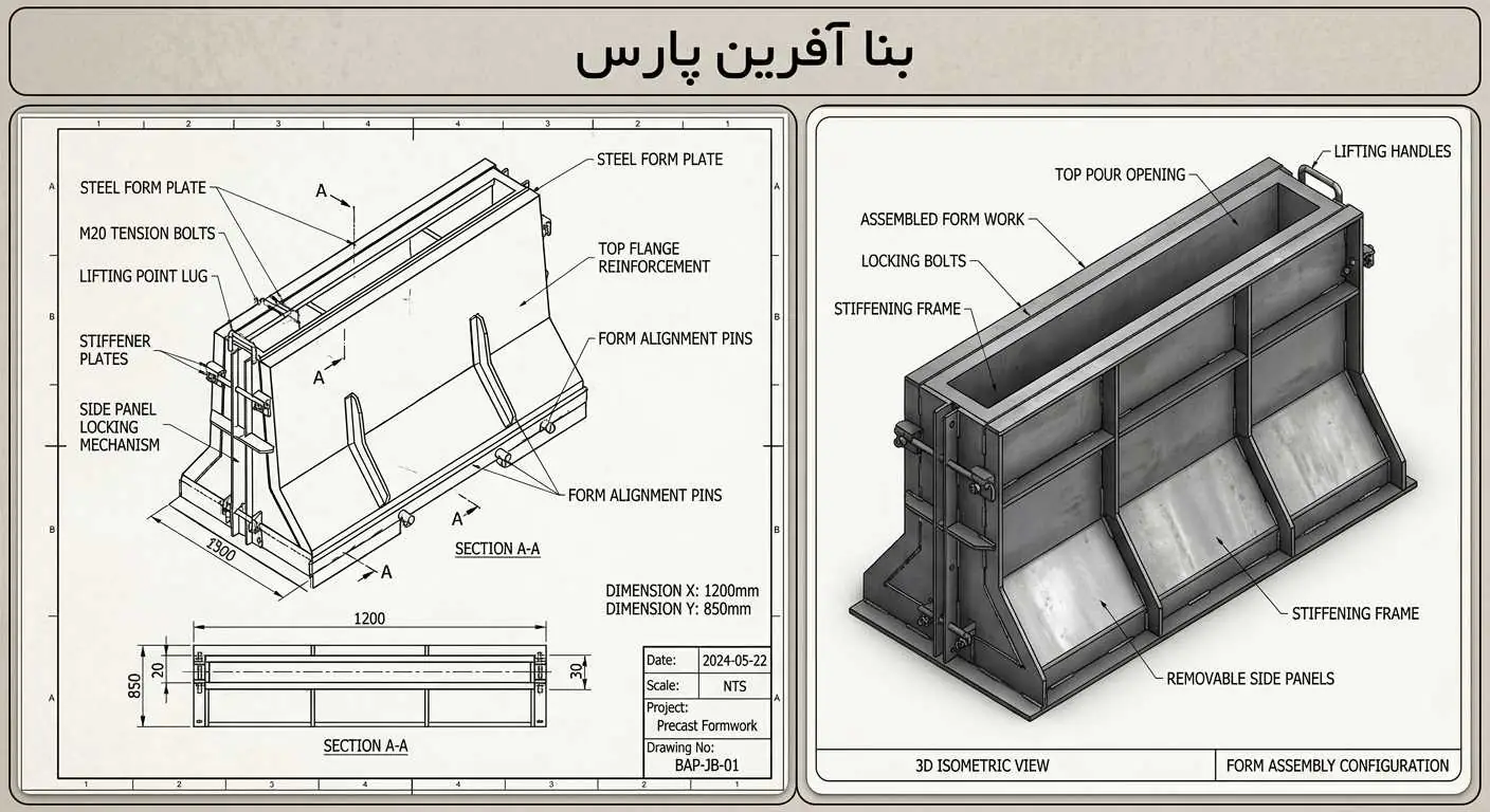 نقشه فنی قالب فولادی نیوجرسی بتنی